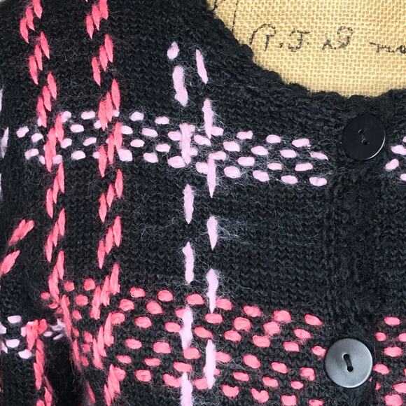 Talbots Petites Size Large Vintage Black Plaid Cardigan/Jacket Pockets - Picture 2 of 10